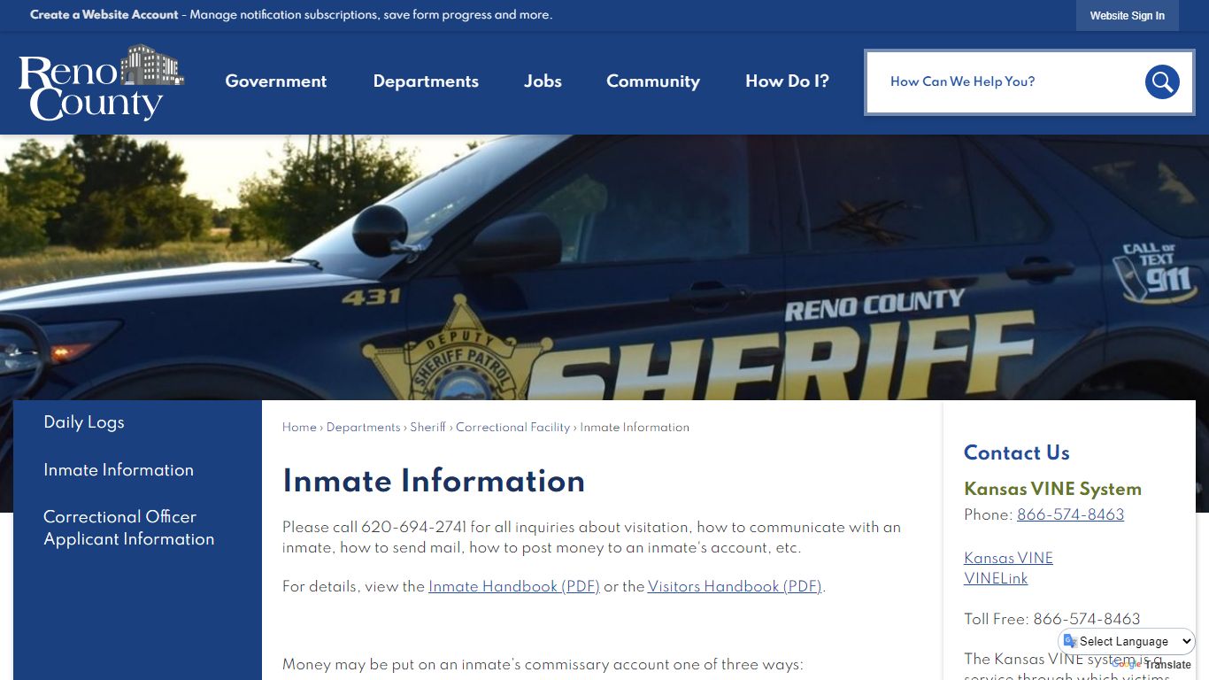 Inmate Information | Reno County, KS - Official Website