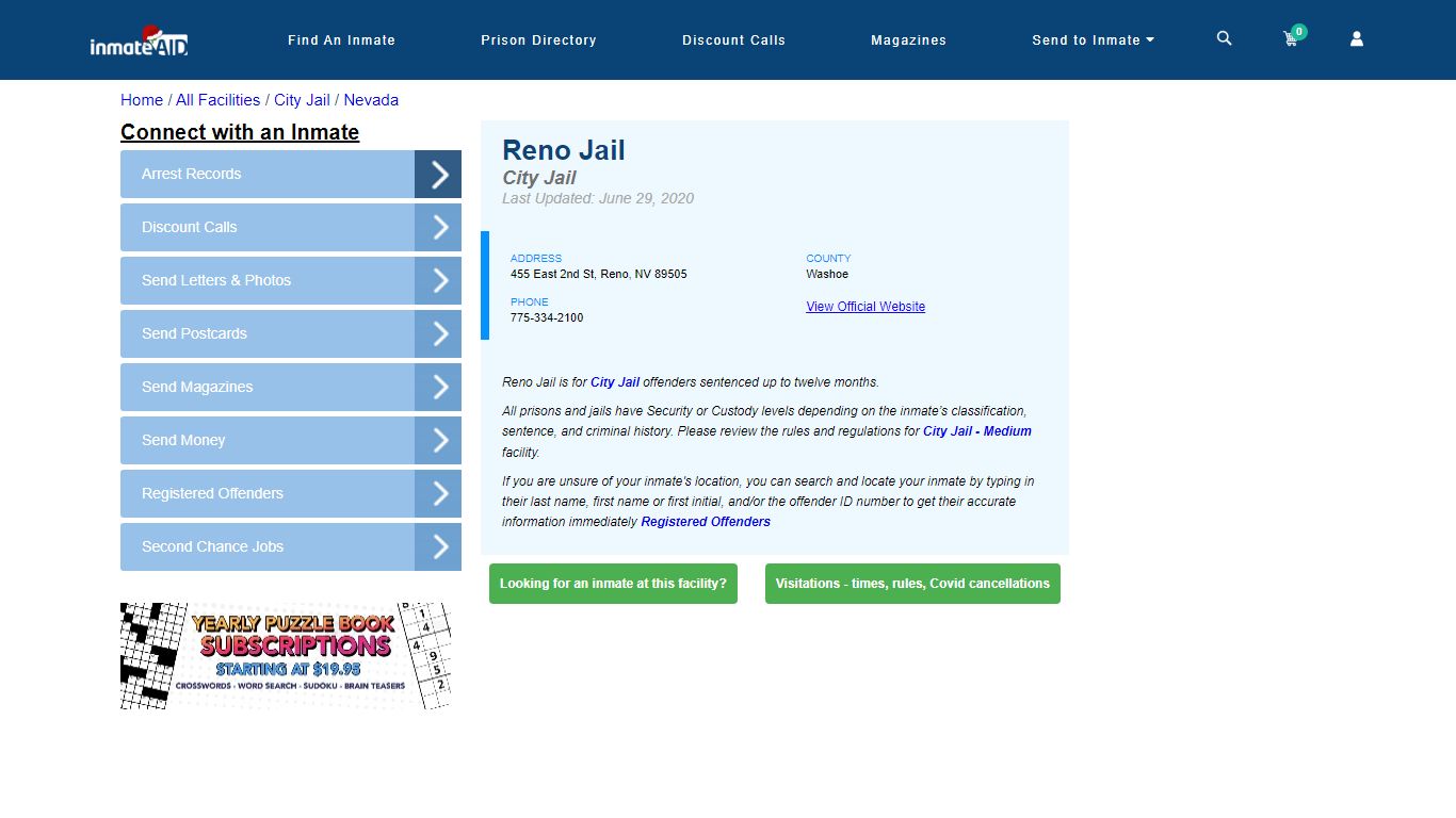Reno Jail | Inmate Locator